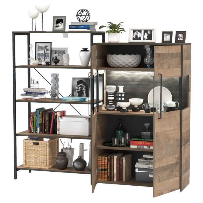 Стенки для гостиной, Комод с витриной с подсветкой и открытый стеллаж Трувор