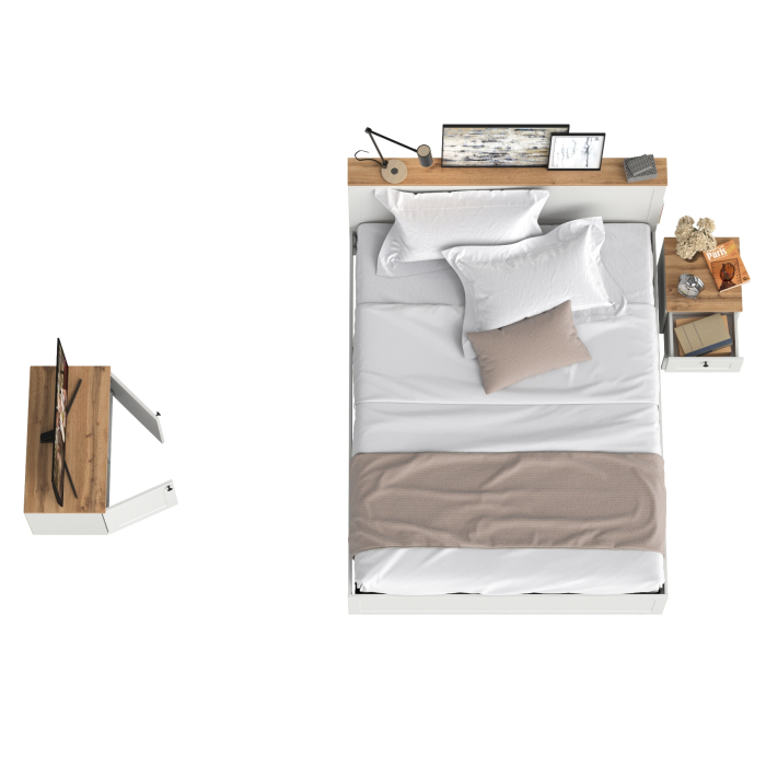 Спальные гарнитуры, Кровать двуспальная с ортопедическим основанием Остин с прикроватной тумбочкой и тумбой 13.257