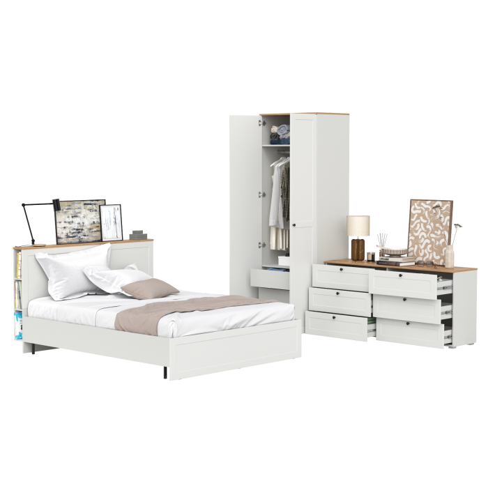 Спальные гарнитуры, Мебель для спальни из шкаф-комода для одежды и белья с кроватью 11.53 ортопедом и комода 16.240