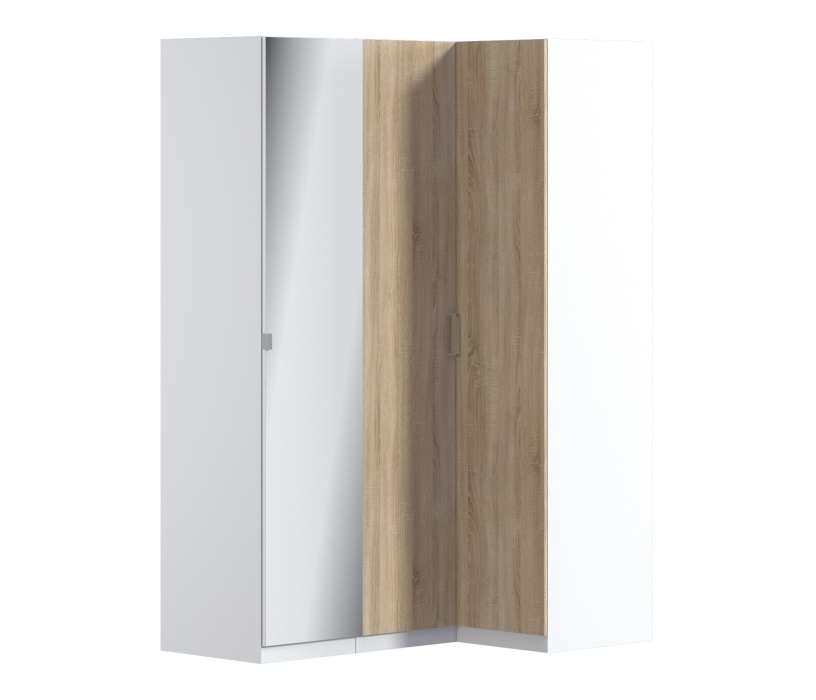 Угловые шкафы, МАКС Шкаф угловой с зеркалом Белый/Дуб Сонома