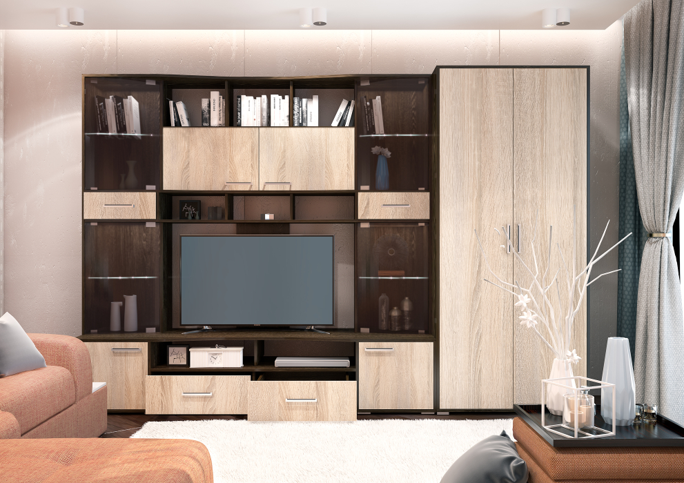 Стенки для гостиной, Гостиная Орхидея +ШКАФ+ПЕНАЛ (кантер / сонома)