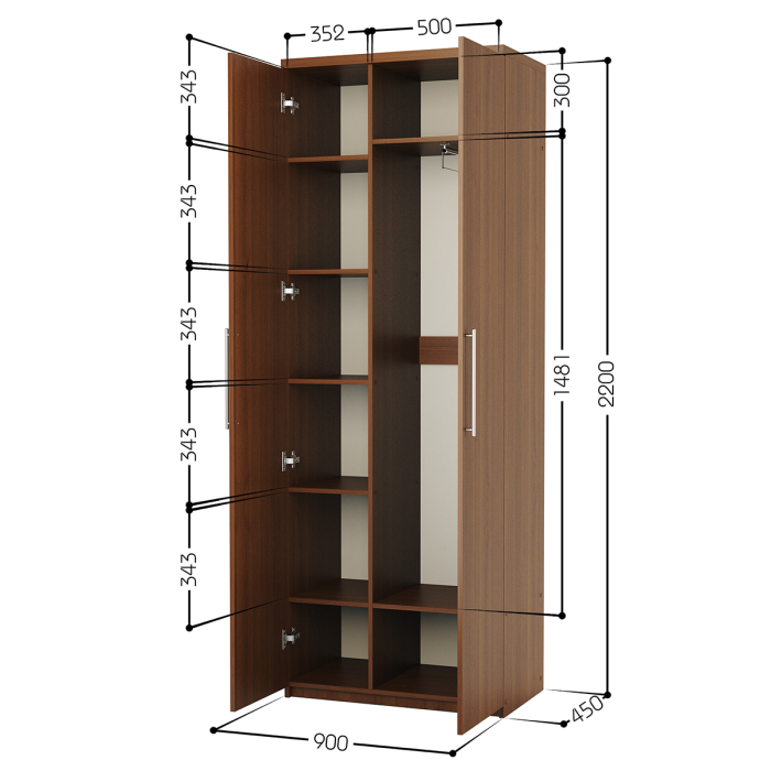 Для одежды, Шкаф комбинированный Комфорт МК-22 90х45 с зеркалами
