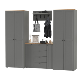 Комод четыре ящика с настенной вешалкой и двумя платяными шкафами Остин