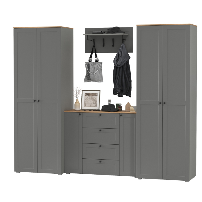 Прихожие, Комод четыре ящика с настенной вешалкой и двумя платяными шкафами Остин