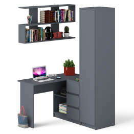 Стол угловой компьютерный Мори МС-16 правый с пеналом с полками и навесной открытой полкой 1200