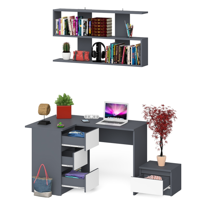 Угловые, Угловой стол компьютерный Мори МС-16 левый с тумбочкой с ящиком 400 и полкой на 1200