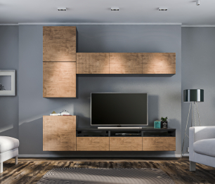 Гостиная (стенка) Тренд Диамант серый/МДФ Джаз Акация светлая