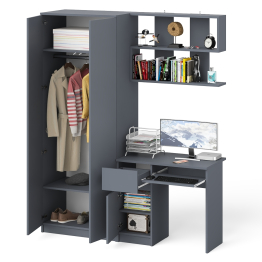 Стол компьютерный Мори МС-1 тумба слева с полкой навесной и шкафом две двери