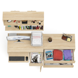 Комод три ящика МК800.1 с компьютерным столом Мори МС-1 правый и навесной полкой 900