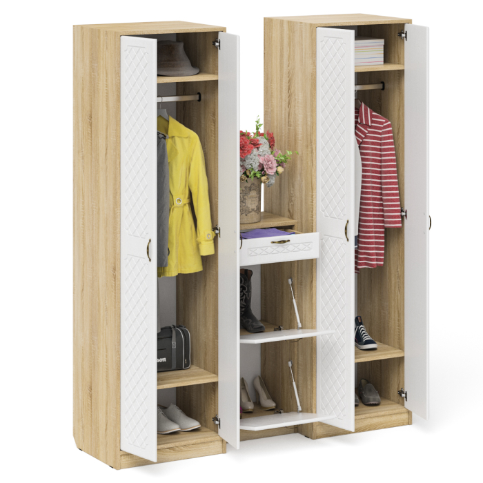 Прихожие, Тумба для обуви две секции и два шкафа в прихожую П-6 № 13 МДФ фрезеровка ромб