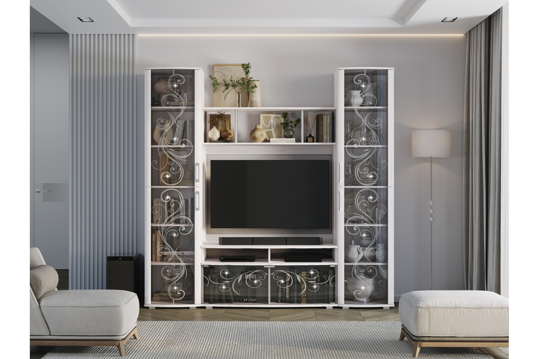 Стенки для гостиной, Центральная секция Флоренция, Ясень белый