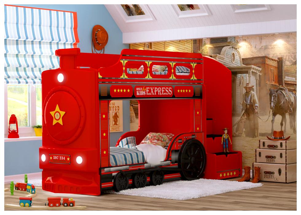 Кровати двухъярусные, Кровать Паровоз 2-х ярусная 