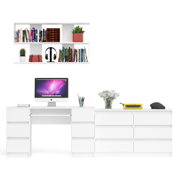 Широкий комод Мори на шесть ящиков с двутумбовым столом МС-2 и открытой полкой