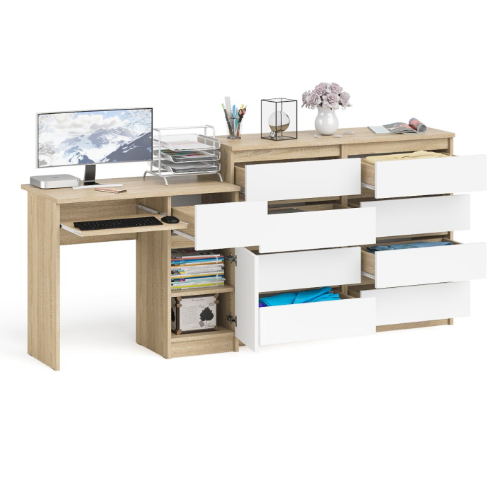 Компьютерные столы, Комод 8-мь ящиков Мори МК1200 и правый компьютерный стол Мори МС-1