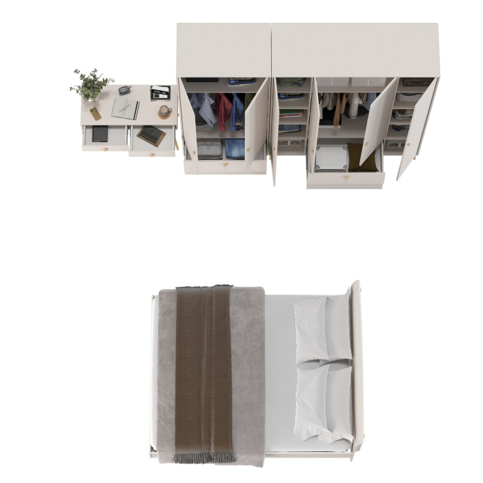 Спальные гарнитуры, Два платяных шкафа для одежды со столиком и двуспальной кроватью Афина 1600