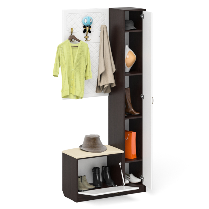 Прихожие, Обувница с мягким сиденьем вешалка с крючками и пенал П-6 МДФ фрезеровка ромб