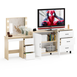 Косметический столик Сура с зеркалом и подсветкой и с тумбой-комодом 123-1604