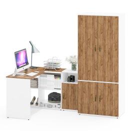 Стол письменный-трансформер Лидер-8 с тумбочкой с нишей и глубоким бельевым шкафом