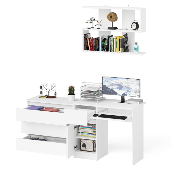 Прямые компьютерные столы, Однотумбовый стол компьютерный Мори МС-1 левый с комодом три ящика и навесной полкой 900