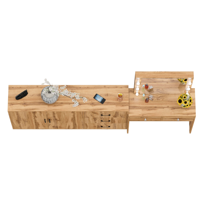 С зеркалом, Косметический столик с подсветкой СТ-5 в комплекте с комодом 123-1604