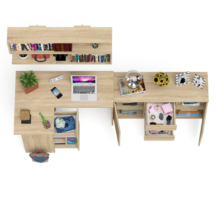 Домашние кабинеты, Угловой компьютерный стол Мори МС-16 левый с верхней полкой и тумбой-комодом 1200-3