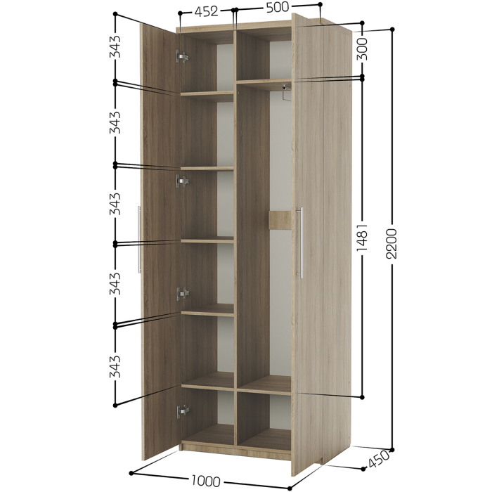 Для одежды, Шкаф комбинированный Комфорт МК-22 100х45 с зеркалами