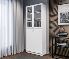 Прямые, Стеллаж Твин СБ-3373 Белый со стеклом