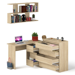 Книжная навесная полка Мори с угловым компьютерным столом МС-16 правым и комодом Мори МК800.4