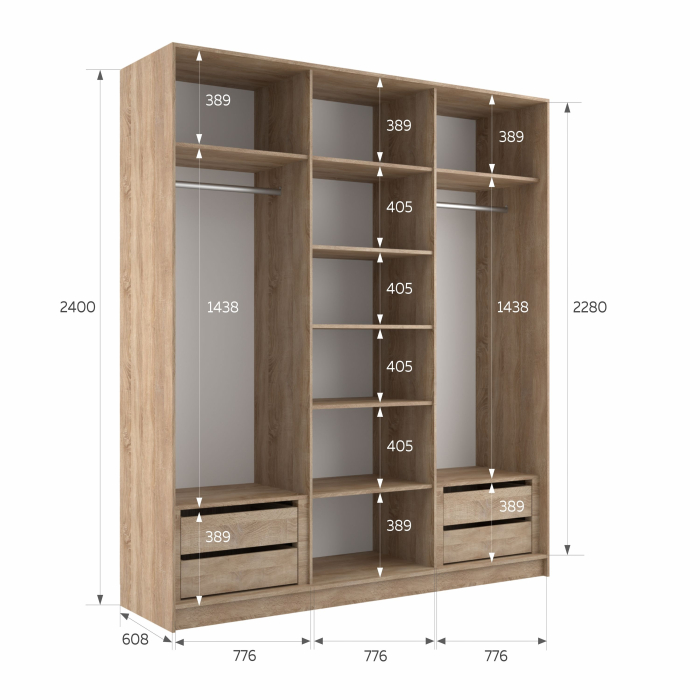 Шкафы-купе 3-х дверные, Шкаф-купе Эста 3-х дверный ДСП/Стекла фисташка/Доводчик 240х66х240