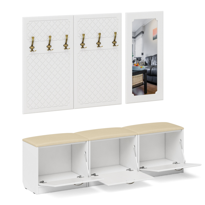 Прихожие, Набор мебели для прихожей из обувниц зеркала и вешалок П-6 № 03 МДФ фрезеровка ромб