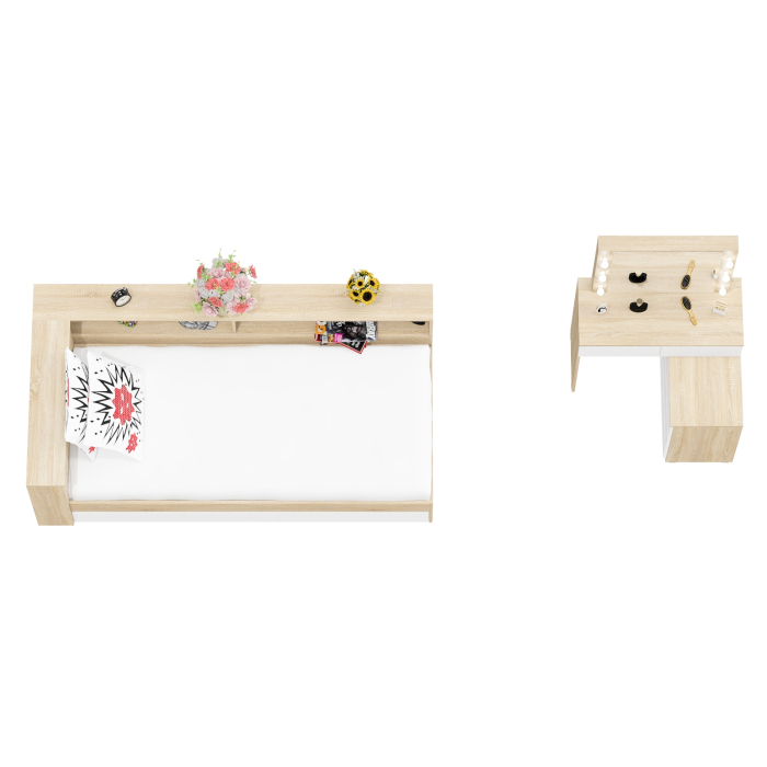 Спальные гарнитуры, Столик косметический с лампочками 110 и Ксения 900 односпальная кровать с ящиками и прикроватным блоком