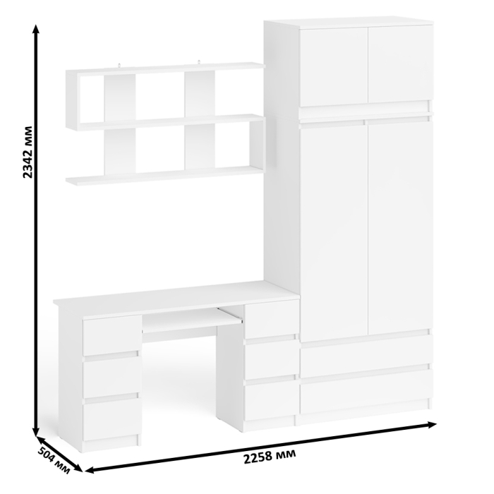 Домашние кабинеты, Шкаф-комод с антресолью Мори МШ900.1 со столом для работы и учёбы и книжной полкой