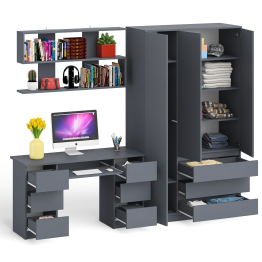 Шкаф-комод трёхдверный Мори МШ1200.1 с письменным столом и открытой книжной полкой