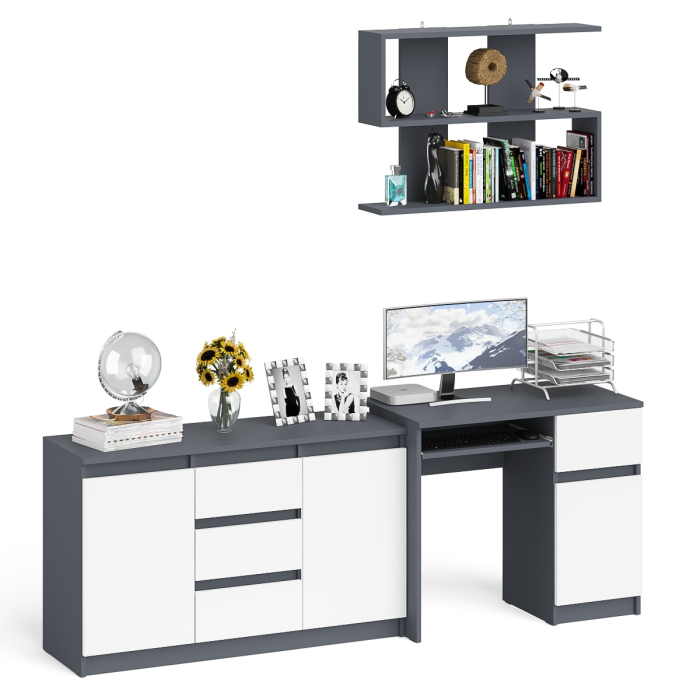 Домашние кабинеты, Компьютерный стол МС-1 тумба справа с комодом-тумбой и верхней открытой полкой