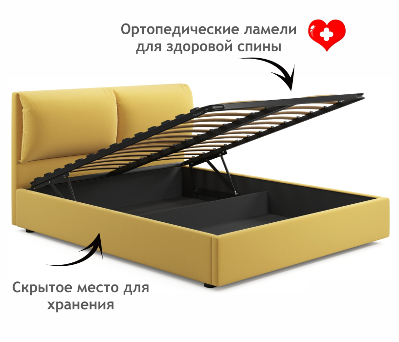 Кровати с мягким изголовьем, Мягкая кровать Vita 1600 с подъемным механизмом