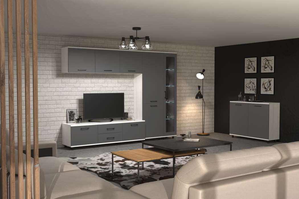 Стенки для гостиной, Модульная гостиная Грейс композиция 10  Снежный Ясень