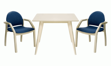 Стол Сканди М 100 слоновая кость со стульями Джуно слоновая кость рогожка синий