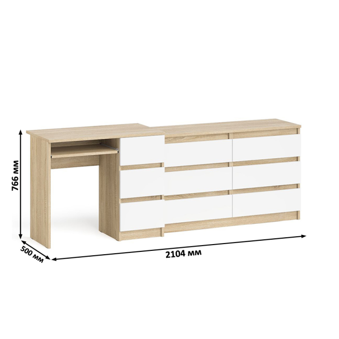 Домашние кабинеты, Комод Мори МК-1200 6 ящиков и компьютерный стол МС-6 три ящика справа
