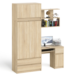 Шкаф с антресолью Мори МА900.1 с компьютерным столом МС-1 правым и книжной полкой