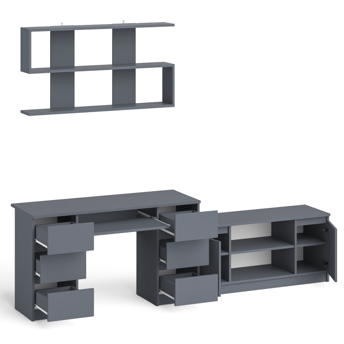 Домашние кабинеты, Письменный стол Мори МС-2 с ТВ-тумбой 1200 и навесной полкой 1200