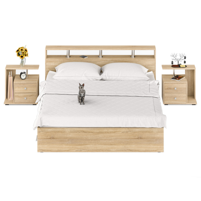 Спальные гарнитуры, Кровать с ящиками Камелия 1800 с двумя прикроватными тумбами