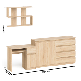 Стол компьютерный дверка и выдвижной ящик слева с комодом МК1600.1 и полкой Мори 900