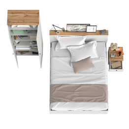 Двухспальная кровать Остин с ортопедическим основанием и шкаф с полками 16.307 с тумбочкой прикроватной