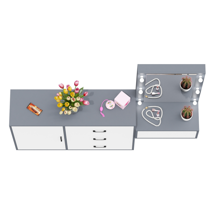 Туалетные столики, Комод с дверками и ящиками 122-1204 и косметический столик навесной с подсветкой