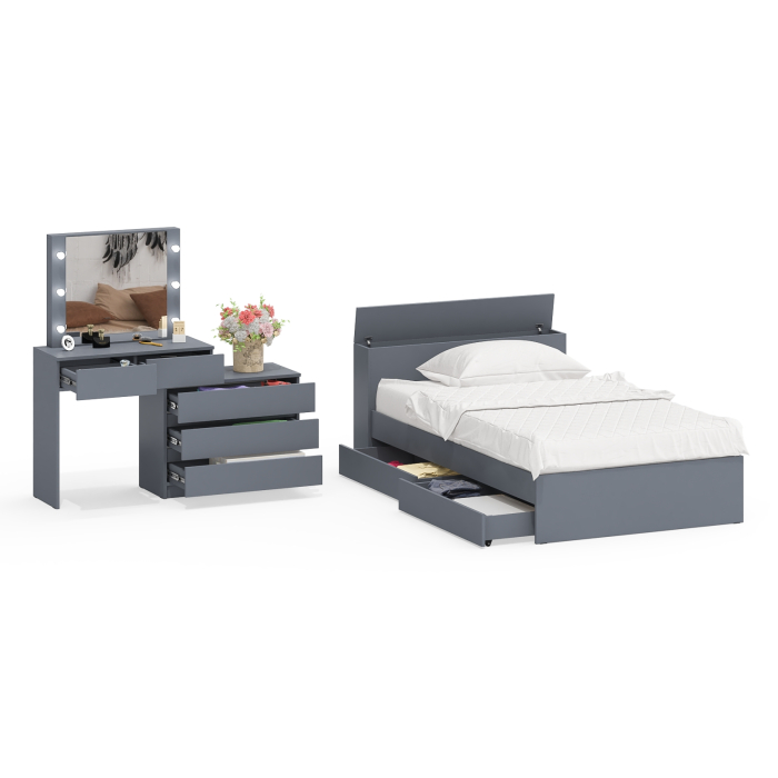 Спальные гарнитуры, Столик туалетный с лампочками 110 с полутораспальной кроватью с ящиками Ксения 1200