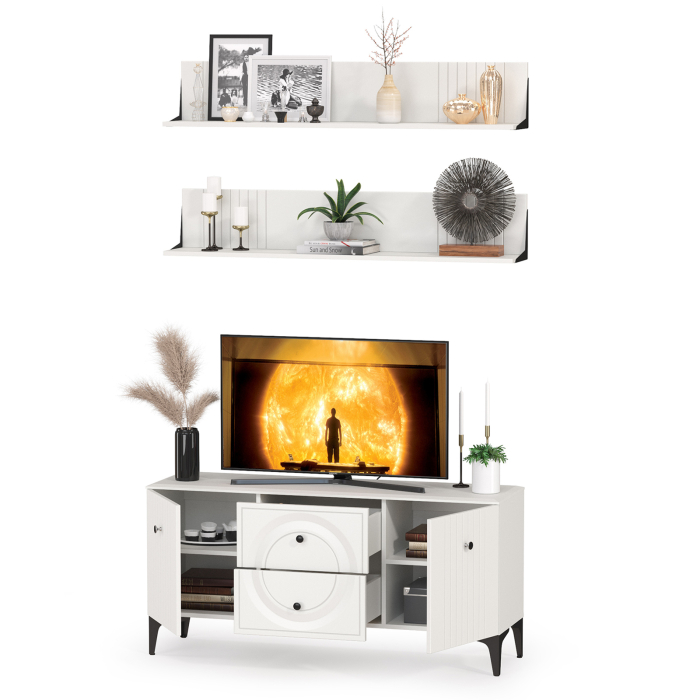 Стенки для гостиной, Тумба для ТВ с двумя навесными полками Валенсия № 51