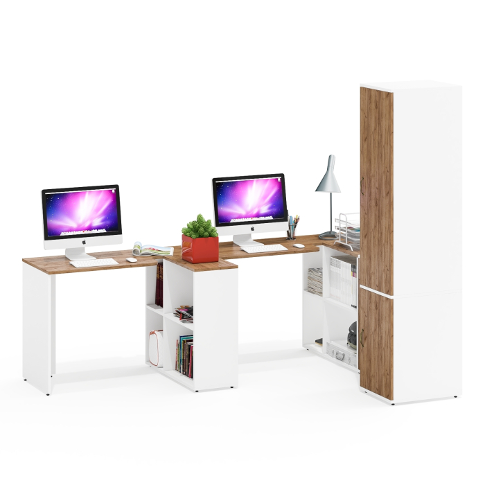 Домашние кабинеты, Мебель для домашнего кабинета для двоих человек Лидер-8 с пеналом 23Б и тумбочкой 3.15