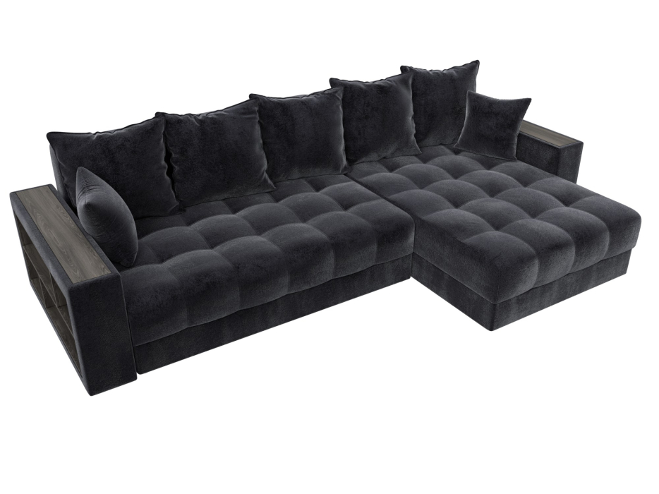 Диваны угловые в гостиную, Диван угловой с декором и полкой Лига-050 НПБ, велюр TOWER