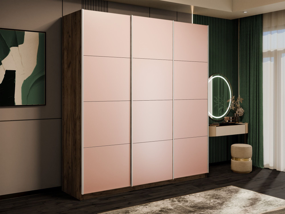 Шкафы-купе 3-х дверные, Шкаф-купе Прайм 3-х дверный Стекла пудра/Доводчики 210х57х230