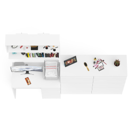 Стол компьютерный Мори МС-1 правый с комодом на 10-ть ящиков и навесной полкой 900